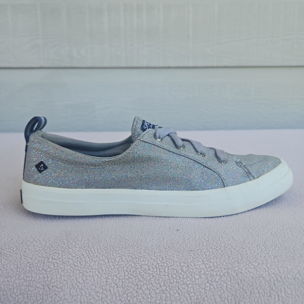 Sperry Top-Sider Crest Vibe Sneaker Women SZ 8.5 Grey Canvas Sparkle Low Boat - Picture 2 of 12